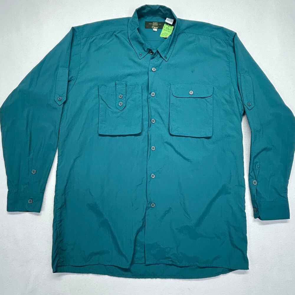 Vtg 90s Orvis Fly Fishing Button Shirt Men M Teal Blue Long Sleeve NWT imperfect